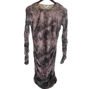 BB Dakota Steve Madden S Animal Print Long‎ Sleeve Ruched Bodycon Mini Dress